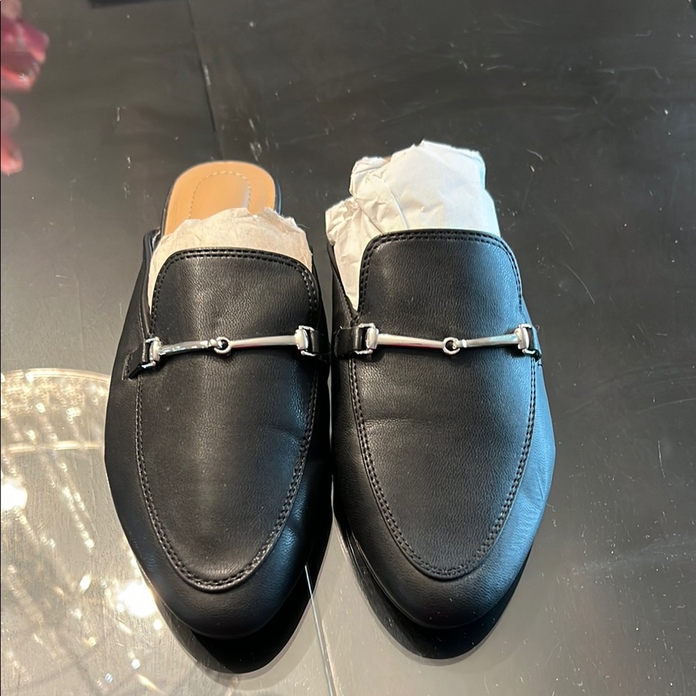 Rachel Zoe Black Mules with Metallic Detail